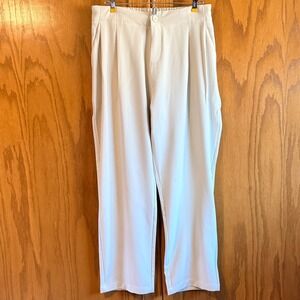 KICZOY Women Beige Pleated Straight Leg Pants Elastic Waist Casual Office Size L